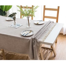 JaeMoose Tablecloth Tassel Cotton Linen Elegant Reusable Decorations Tablecloth Washable Kitchen Table Cover for Dining Table (Coffee, 140 x 180 cm)