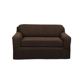 MAYTEX Pixel Ultra Soft Stretch 2 Piece Furniture Cover Loveseat Slipcover, Chocolate