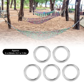 Alomejor 5pcs Round Rings Stainless Steel Smooth Welded O-Ring for Camping Belts, Dog Leads, Hardware (3 x 25 mm)