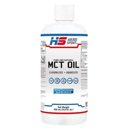 HS HERO SPORT MCT Oil 500ml, 66 Porciones, Ácido Caprílico 100% de Coco, KETO y Paleo Safe, 0g de Azúcar, Gluten Free, NON GMO, Vegan, Libre de Soya.