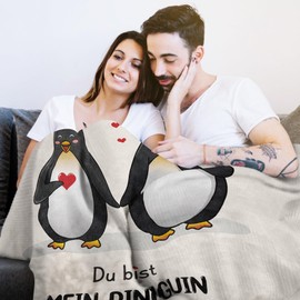 Juratar Jahrestag Geschenk für Ihn Sie, Ich Liebe Dich Geschenke für Frauen Männer, Personalisierte Pinguin Decke, Hochzeitstag, Geburtstagsgeschenk für Männer Frauen 62x52 Zoll