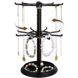 BESPORTBLE Rotating Jewelry Organizer Stand - 2-Tier 360-Degree Rotation Plastic Hanger Storage for Keychains Hair Ties and Accessories with Space-Saving Design