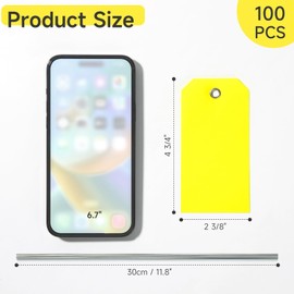 Pack of 100 Yellow Plastic Shipping Tags,with Wire Ties Plastic Hang Tags Durable, Waterproof, Blank, Writeable, Multi-Purpose Labels