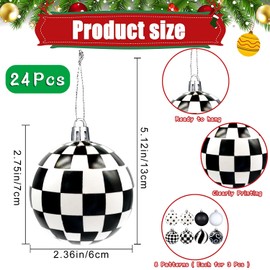 24 Pieces Black and White Winter Balls Dot Hanging Christmas Ball Christmas Polka Dot Ornaments Farmhouse Christmas Ball Ornaments Black and White Checkered Ball Ornament for Christmas Tree Decor