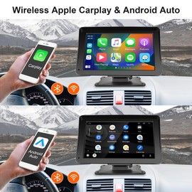 Portable Car Radio Wireless CarPlay Screen Android Auto Screen, Rimoody 7 Inch Touchscreen Bluetooth Portable Car Radio with FM Transmitter Voice Control