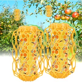 Sancodee 2 Pack Upgraded Wasp Trap Outdoor Hanging, Carpenter Bee and Hornet Catcher, Reusable Yellow Jacket Trap with Bait Reservoir, Bee Killer and Wasp Catcher for Outside (Orange)