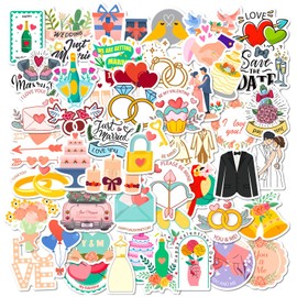 Wedding Stickers for Laptop (50 Pieces), Gift for Children, Teenagers, Adults, Boys, Wedding Stickers, Waterproof Vinyl Stickers for Scrapbooking, Skateboard, Car, Luggage