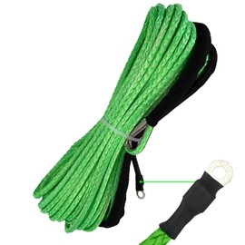 Synthetic Winch Rope 5/16 Inch x 50 ft 8300LBs with Black Protecing Sleeve and Thimble for ATV UTV SUV Winches Line Cable Rope(Green)