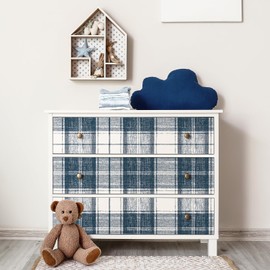 Livelynine Blue Plaid Wallpaper Peel and Stick Prepasted Vintage Dark Blue White Gingham Wall Paper Removable Self Adhesive Navy Checkered Contact Paper Waterproof Buffalo Plaid Vinyl Wrap 17.5x78.8"