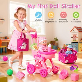 Baby Doll Stroller Toys Set,17 PCS Pretend Play for Girls 3-6 Year Old