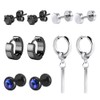 5 Pairs Earrings for Men Black Silver Women Black Earrings