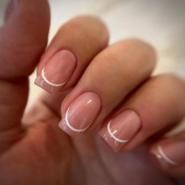 KQueenest French Cat Eye Press On Nails Short Coffin, 30 Pcs Glitter Pastel Nude Pink Press On Nails Summer, Sparkly Fake Nails With Glue, Glass Nails Press ons, Reusable Stick on Nail for Women Gift