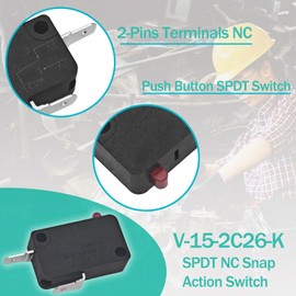 V-15-2C26-K Snap Action Micro Switch (Pack of 4) - 15A 125/250VAC Normally Closed (NC) Switch Replacement for OMRON Shurflo 2088 Series Pump