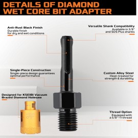 KSEIBI 617073 SDS-Plus Adapter for Holesaw and Diamond Core Bits, 5/8"-11 Male Drill Bit Converter | Industrial Grade