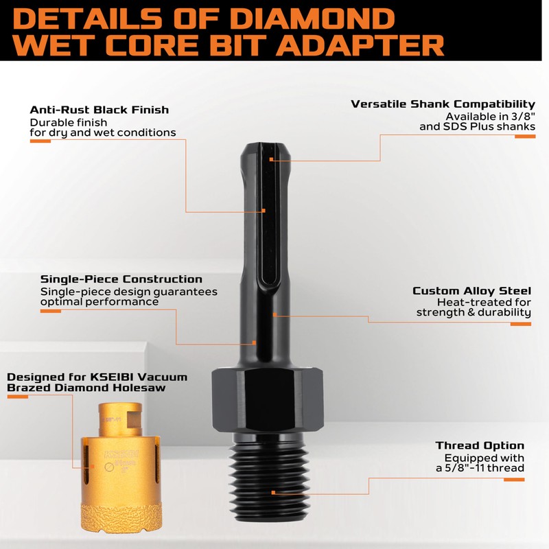 KSEIBI 617073 SDS-Plus Adapter for Holesaw and Diamond Core Bits,