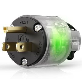 ELEGRP Lighted Straight Blade Plug, 15 Amp 125 Volt NEMA 5-15P 2 Pole 3 Wire Grounding Electrical Plug Replacement Cord Outlet, Commercial Grade, Black, 1 Pack