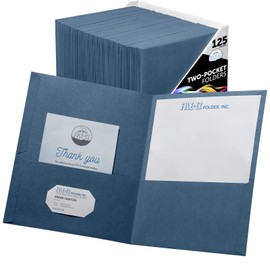 FILE-EZ Two-Pocket Folders, Dark Blue, 125-Pack, Textured Paper, Letter Size (EZ-32423)