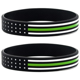 (6-Pack) Thin Green Line American Flag Bracelets - Bulk Pack of 6 Silicone Rubber Wristbands - Jewelry Accessories Gifts for Border Patrol, Park Rangers, and Military Personnel Men Women