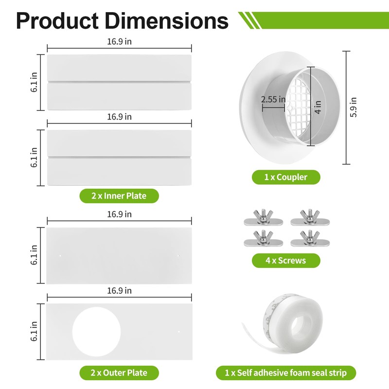 Dry Vent Window Kit for Dryer Vent Hose with 4"
