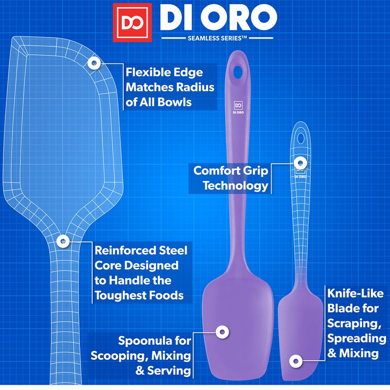 DI ORO Silicone Spatula Set - Rubber Kitchen Spatulas for