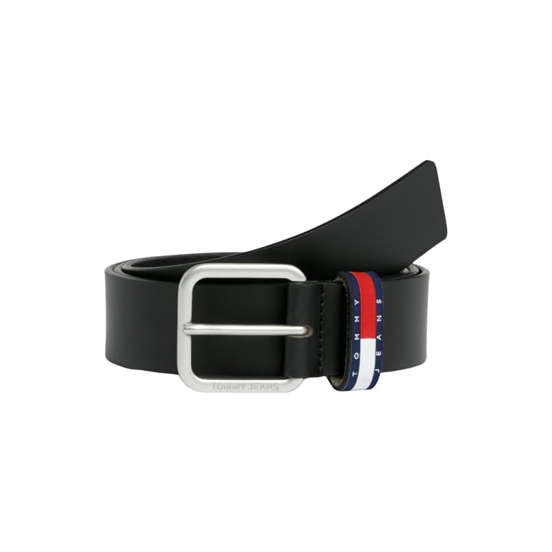 Tommy Jeans Men's Ryan Regular Belt with Leather Logo, Black