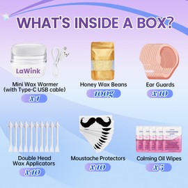 Nose Waxing Kit Nose Ear Hair Wax Kit 15-20 Times Uses Rapid Heating Constant Temperature with 100g Wax 10 Applicators 10 Moustache Patches 10 Ear Guards
