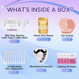Nose Waxing Kit Nose Ear Hair Wax Kit 15-20 Times Uses Rapid Heating Constant Temperature with 100g Wax 10 Applicators 10 Moustache Patches 10 Ear Guards