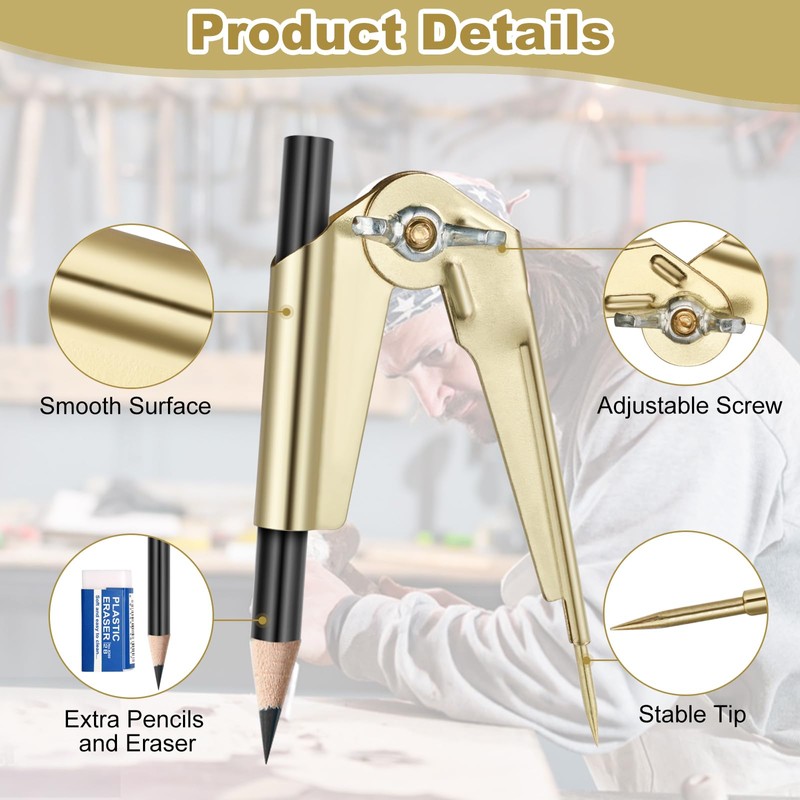 DBTW 90mm Accurate Marking Scribing Compass Set, Gold Woodworking Compass