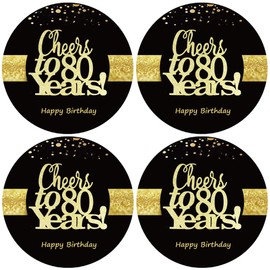 Sumerk 48 PCS Cheers to 80 Large Bottle Stickers - 80th Birthday Card Seals 2 INCHES Round Happy Birthday Party Favors