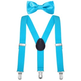 DonDon turquoise boys' braces with bow tie in set elastic and adjustable length for children from 1-8 years old