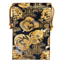 Thousands Thread 繍院 西陣織 Field Of Drawstring bag (Lined) 鳳凰 Dragons/Black Large Size