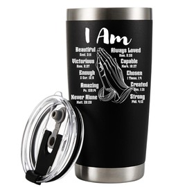 Panvola I Am Beautiful Victorious Enough Strong Inspirational Gift For Women Mom Sister Daughter Aunt Friend Motivational Vacuum Insulated Tumbler with Lid and Straw Stainless Steel 20 oz Black