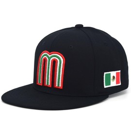 JLGUSA Mexico Snapback Hat 3D M Embroidery Mexico Baseball Cotton Cap New (Black Cotton)
