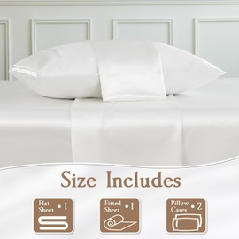 LIFCOM Satin Sheets Set,Soft Satin Bed Sheets Full Size Set,4Pcs Luxury Silky Bedding Set with 15 Inches Deep Pocket for Mattress(Full, Ivory)