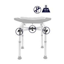 KMINA - Heavy Duty Shower Stool Padded (330 lb) with Double Reinforced Crossbar and Cushion, Shower Stool for Inside Shower, Shower Chair for Bathtub, Black Shower Seat Free Assembly - Made in Europe