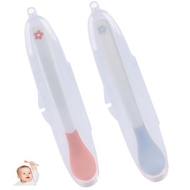 LeTradeJP Weaning Spoon, Set of 2, Color Changing by Temperature, Warm Spoon, Baby Cutlery Set, Includes Storage Case, For Newborns, Infants, Boys, Girls, Baby Gifts, Baby Supplies