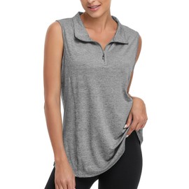 Viracy Workout Tank Tops for Women, Moisture Wicking Running Shirts Sleeveless 1/4 Zip Up Golf Top Lightweight Cool Delicate Versatile Flattering Boutique Daily Lounge wear Grey XL