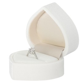 LETURE Velvet Jewelry Ring Gift Box, Heart-Shaped Wedding Ring Earring Stud Holder Case for Engagement, Proposal, Anniversary, Rings Storage Display Box (White)