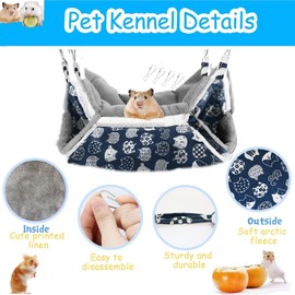 Fuazuzu 2 Layers Pet Rat Hammock, Double Sided Warm Flece & Linen Hammock for Cage, Hamster Guinea Pig Ferret Chinchilla Small Animal Bed, Hanging Hideout Swing Cage Accessories