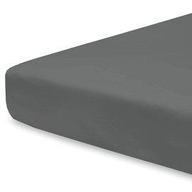 Pizuna Travel Cot Fitted Sheet 60 x 120 cm, Dark Grey, 400 Thread Count 100% Long Staple Cotton Fitted Bed Sheet, Soft Sateen Weave Travel Cot Sheet with 15 cm Deep Pocket