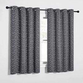 NICETOWN Bedroom Blackout Curtains Panels - Window Treatment Thermal Insulated Solid Grommet Blackout Geometric Foil Print Design Curtains for Living Room (Set of 2, 52 by 63 Inch,Grey)