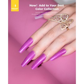 BURANO Glitter Gel Nail Polish, LED UV Nail Gel Shimmer Holographic Effect Soak off Gel Curing Required, No Chip Gel Polish Sparkle Gel Home DIY Nail Salon (Rose Purple LP56)