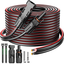 Bateria Power 10 Feet 10AWG Solar Panel Extension Cable, 6mm² Twin Wire Conductor Parallel Solar Wire Adapter Kit with Waterproof Female & Male Solar Connectors for RV, Marine, Photovoltaic Systems