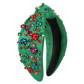 HZEYN Christmas Headband Christmas Bow Crystal Knotted Headband Xmas Holiday Party Gift Wrap Headband for Women Girls (Green-Christmas Bow)