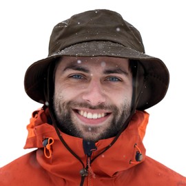 TOP-EX Waterproof Winter Earflap Bucket Hats with Ear & Neck Flap, Warm Fleece Lined Rain Hats for Walking Hiking Fishing Outdoor Cold Weather Hats Windproof Green L