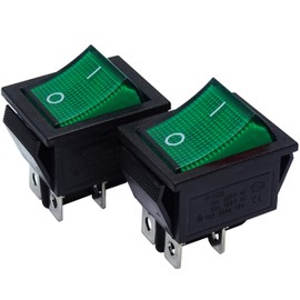 mmtrade 2 x Toggle Switch Green Illuminated 230 V, On/Off/On/Off Rocker Switch Illuminated, DPST, Built-in Switch Lockable with Self-Locking 20 A/125 VAC, 15 A/250 VAC