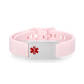 LinnaLove Medical Alert Bracelets Cartoon Emergency ID bracelets with engraved peanut allergy (Pink silicone)