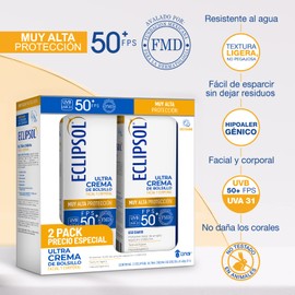 Duopack Eclipsol Ultra Crema FPS 50+ | Protector solar, Bloqueador solar facial y corporal, grisi, fps 50, hipoalergénico, de uso diario, textura ligera | Pack de 2-60 g c/uno