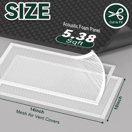 Flehomo Sound Deadening Kit for Vent, Sound Proof Kit for Noise Insulation, Comes with 5.38 Sqft Acoustic Foam Panel and 2 Pcs 10" x 14" Mesh Vent Cover, for Air Vents, Registers & Ducts