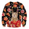 uideazone Mens Ugly Christmas Sweater Funny Pizza Cat Printed Long
